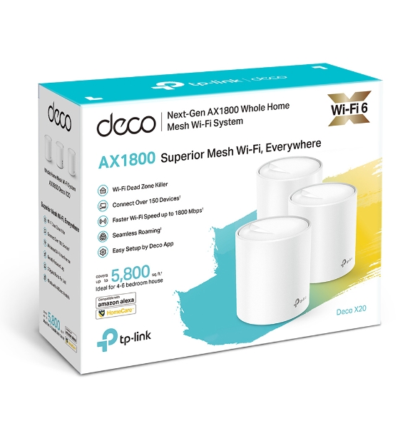 WiFi როუტერი TP-link Deco X20(3-pack) AX1800 Whole Home Mesh Wi-Fi System Wi-Fi 6 | Boosted Seamless Coverage | Wi-Fi Dead Zone Killer