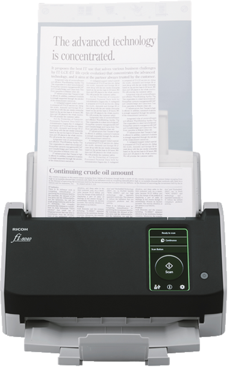 Scanner/ Fujitsu/ Fujitsu Sheetfed Document Scanner fi-8040 4.3" LCD Touchscreen/40 ppm/80 ipm/ 600 dpi / ADF 50 sheets/ USB 3.2 GB Ethernet RJ45 / 6000 Sheet/Day