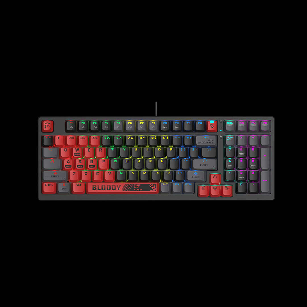 მექანიკური კლავიატურა Bloody S98 Hot-swappable RGB Mechanical Gaming Keyboard USB (Sports Red) (US+Russian)-BLMS Red Switch | BLMS Switches | 1 ms | USB | Backlit: RGB | 1.8 m | Up to 50 M Keystrokes