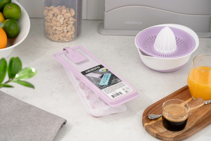 ყინულის ფორმა Ardesto Ice tray with lid Fresh Cylinder, 27х9.5х3.8cm, silicone, plastic, lilac(AR1104LP)