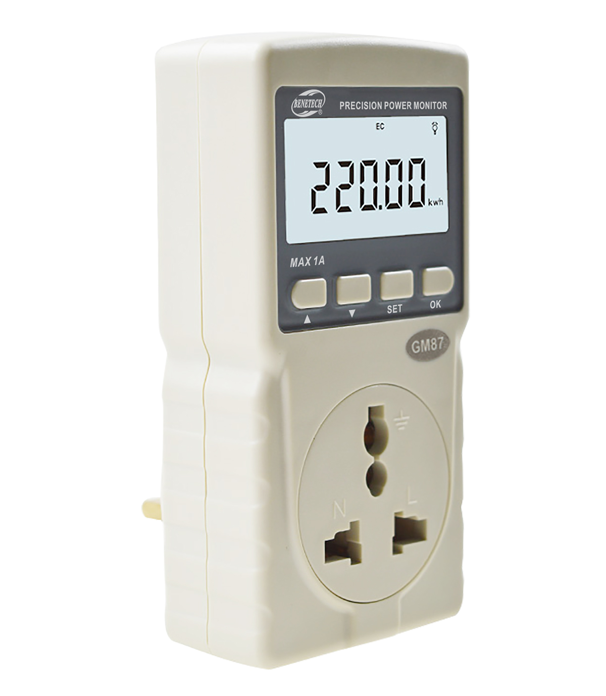 ძაბვის მაჩვენებელი BENETECH GM87 LCD Display MAX 1A Micro Power Monitor Energy Meter, EU Plug (Measuring range:0.1~220W)