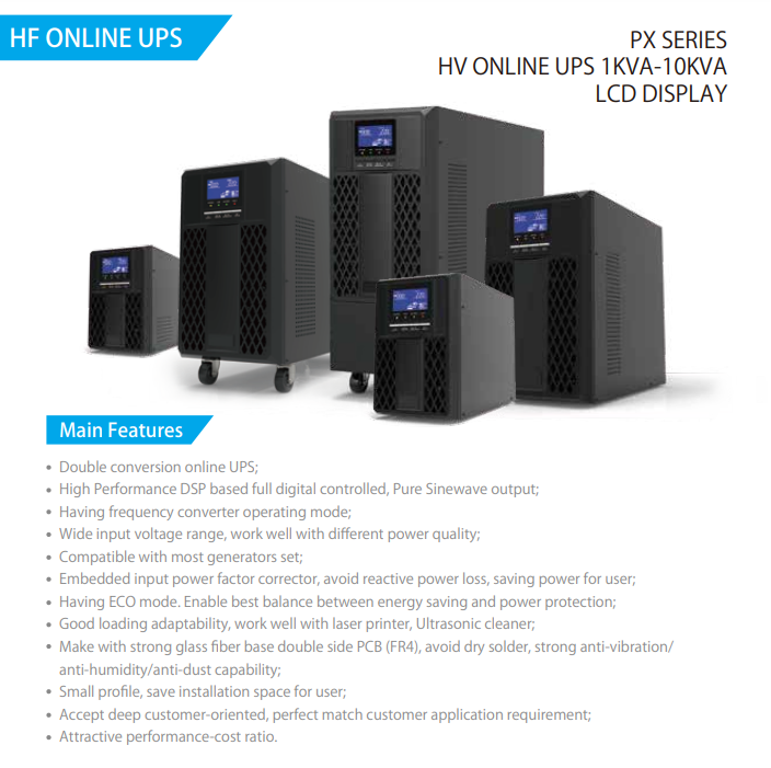 უწყვეტი კვების წყარო FNP PX2KL-48VDC Online UPS 2KVA 1800W,48VDC long backup, LCD, EU socket, Germany plug