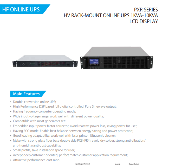 უწყვეტი კვების ბლოკი FNP PX3KR Rackmountable Online UPS 3KVA 2700W, HV,LCD, 12V 9AH*4, 2U, Germany socket,EU plug, metal black case