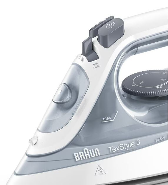 უთო BRAUN SI3054GY | 2400 watts | Steam shot: 180 g/min | 45 g/min in Turbo mode | Water tank capacity: 270 ml | Power cord length: 2 m | Suitable for tap water: Yes | Cord storage: Yes | Colour: Grey | Weight: 1.2 kg | Rapid heat-up: 35 seconds