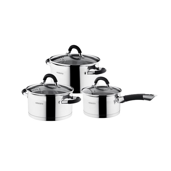 ქვაბეის კომპლექტი Ardesto Cookware set Gemini Monza with drain, 6pcs, stainless steel
