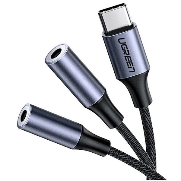აუდიო ადაპტერი UGREEN AV144 (30732), Type C Male To 2x3.5 mm Female, Audio Cable, 25cm, Space Gray