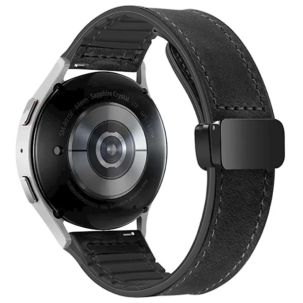 Smart საათის სამაჯური For Samsung Gear Sport / Huawei Watch GT 3 42mm Magnetic Genuine Cow Leather Watch Band, 20mm - Black