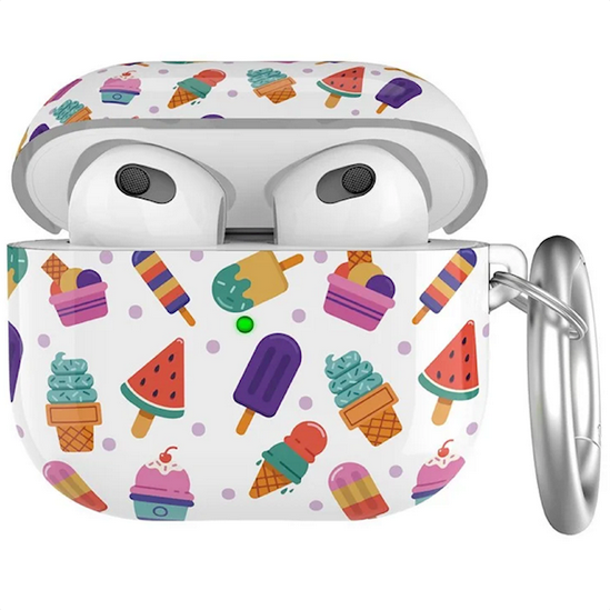 ყურსასმენის ქეისი Mobile Accessory Other/ AHASTYLE PT142-3 for Apple AirPods 3 Anti-drop Earphone Case Pattern Printing Earbud Charging Box Two-Piece Design TPU Cover with Carabiner - Dessert