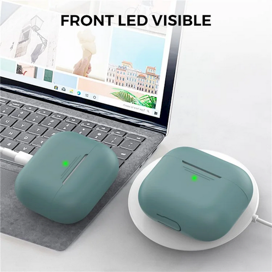 ყურსასმენის ქეისი Mobile Accessory Other/ AHASTYLE PT176 For Apple AirPods 3 Silicone Protective Case Bluetooth Earphone Anti-drop Cover with Anti-dust Charging Port Plug - Green