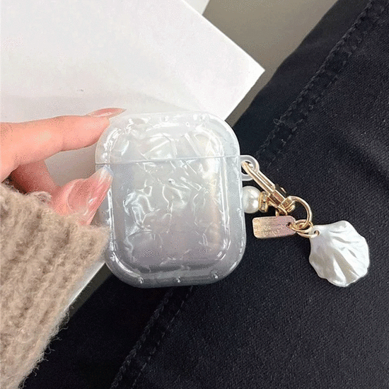 ყურსასმენის ქეისი Mobile Accessory Other/ For Apple AirPods 2nd gen. Gradient Shell Grain Square Earphone Case with Pendant - Black