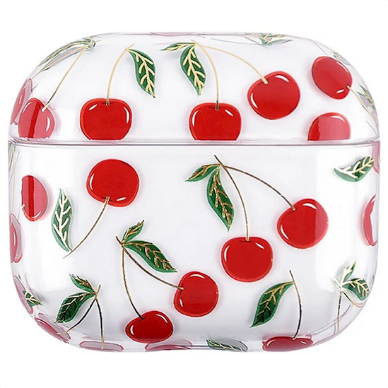 ყურსასმენის ქეისი Mobile Accessory Other/ for Apple AirPods 3 Fruit Flower Pattern Gold Stamping Hard PC Earphone Charging Box Protective Case Cover - Cherry