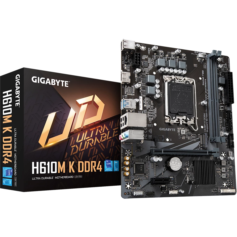 დედადაფა Gigabyte H610M K DDR4 mATX, socket LGA 1700, chipset Intel H610, 2xDDR4, PCI-E 4.0, M.2, network: 1 Gbps, HDMI