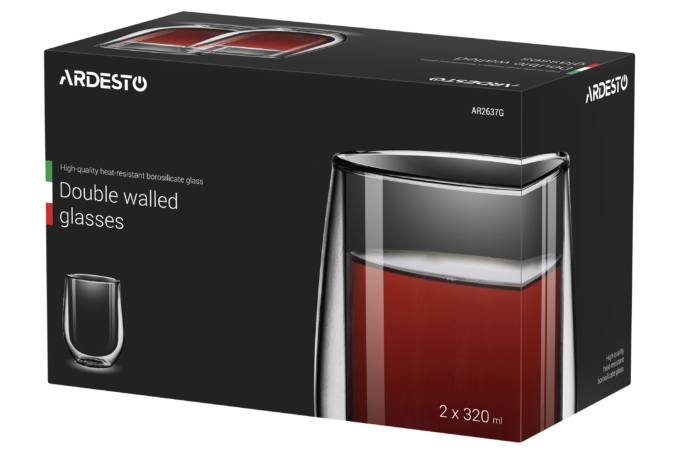 ჭიქა ARDESTO Double wall borosilicate glass mug set , 320 ml, 2 pcs