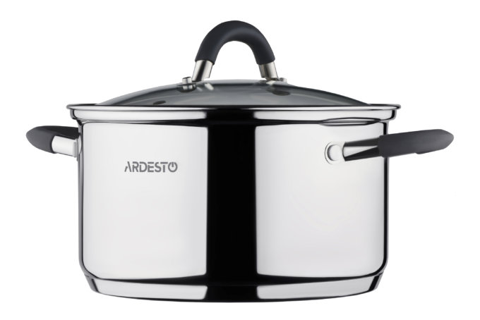 ქვაბი Casserole Ardesto Gemini, glass lid, 2.5 l, gray handles with silicone