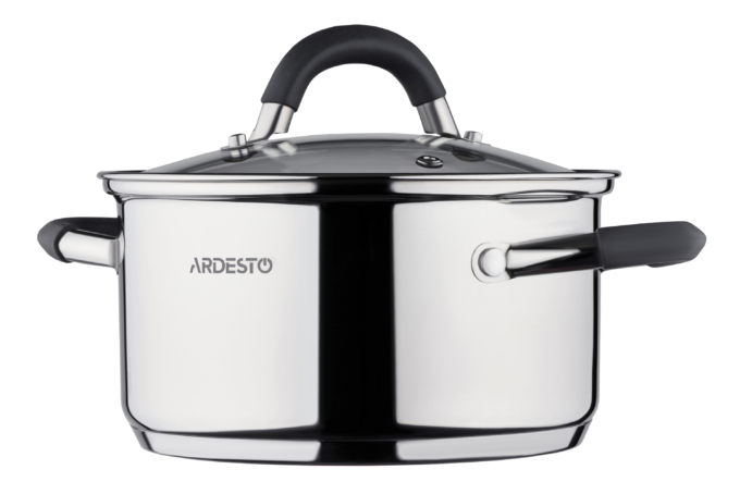 ქვაბი Ardesto Casserole with glass lid Gemini Salerno, 1.2l, stainless steel, silicone