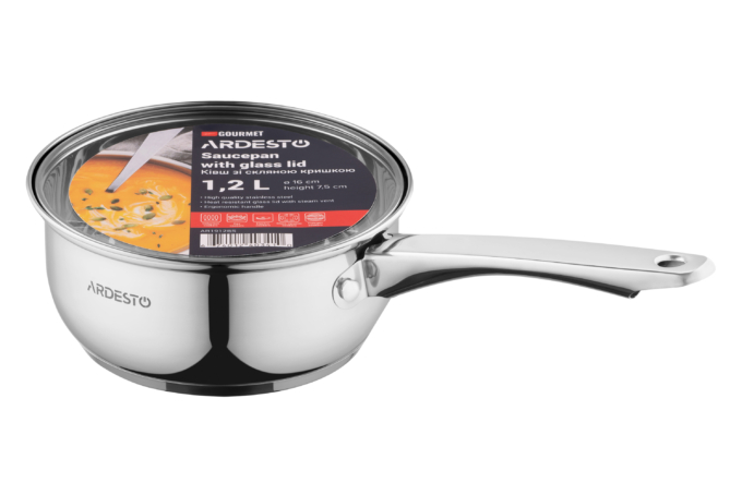 ქვაბი Ardesto Saucepan with glass lid Gemini Gourmet Aosta, 1.2l, stainless steel