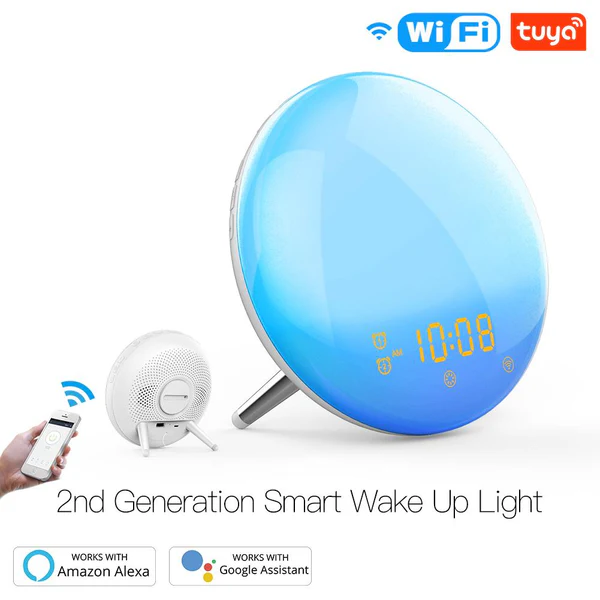 ჭკვიანი მაღვიძარა/სანათი/FM რადიო/საათი MOES WiFi Smart Clock Wake Up 7 Colors Light Natural Sound Clock With FM Radio (WB-JK-AC-C-MS)