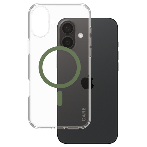 მობილურის ქეისი CARE by PanzerGlass iPhone 16 Flagship Case Transparent Urban Combat w. Green MagSafe (5715685004353)