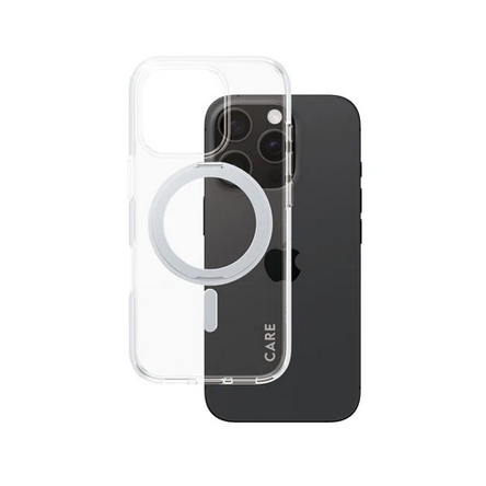 მობილურის ქეისი CARE by PanzerGlass iPhone 16 Pro Feature Case Transparent w. Silver Kickstand & MagSafe (5715685003882)