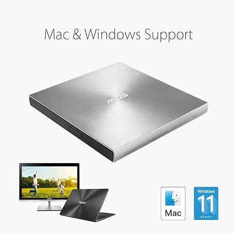 დისკის წამკითხველი ASUS ODD portable SDRW-08U9M-U DVD+-R/RW burner M-DISC USB2.0 Slim silver Retail Box