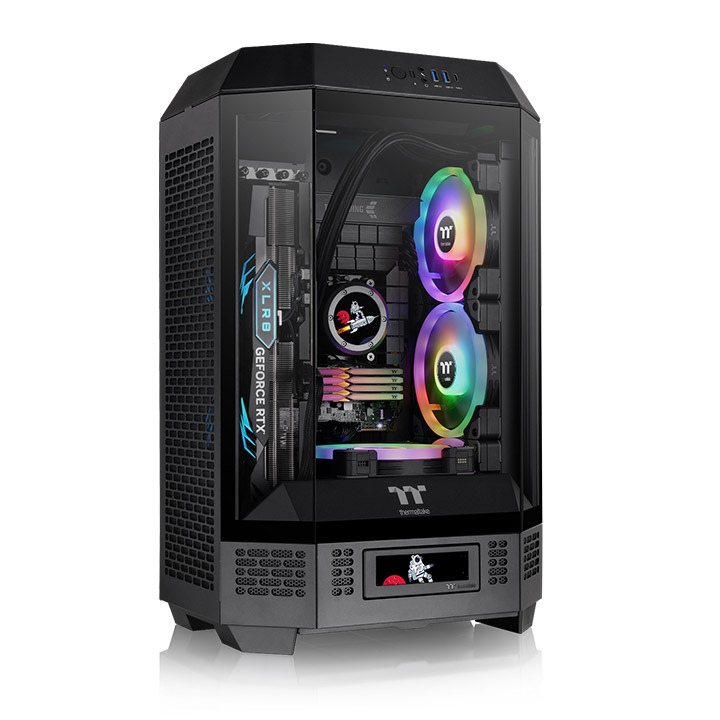 კომპიუტერის ქეისი ThermalTake The Tower 300, Black, Tempered Glass*3/CT140 Fan*2/Color Box/With Screen Metal Panel, (CA-1Y4-00S1WN-00)