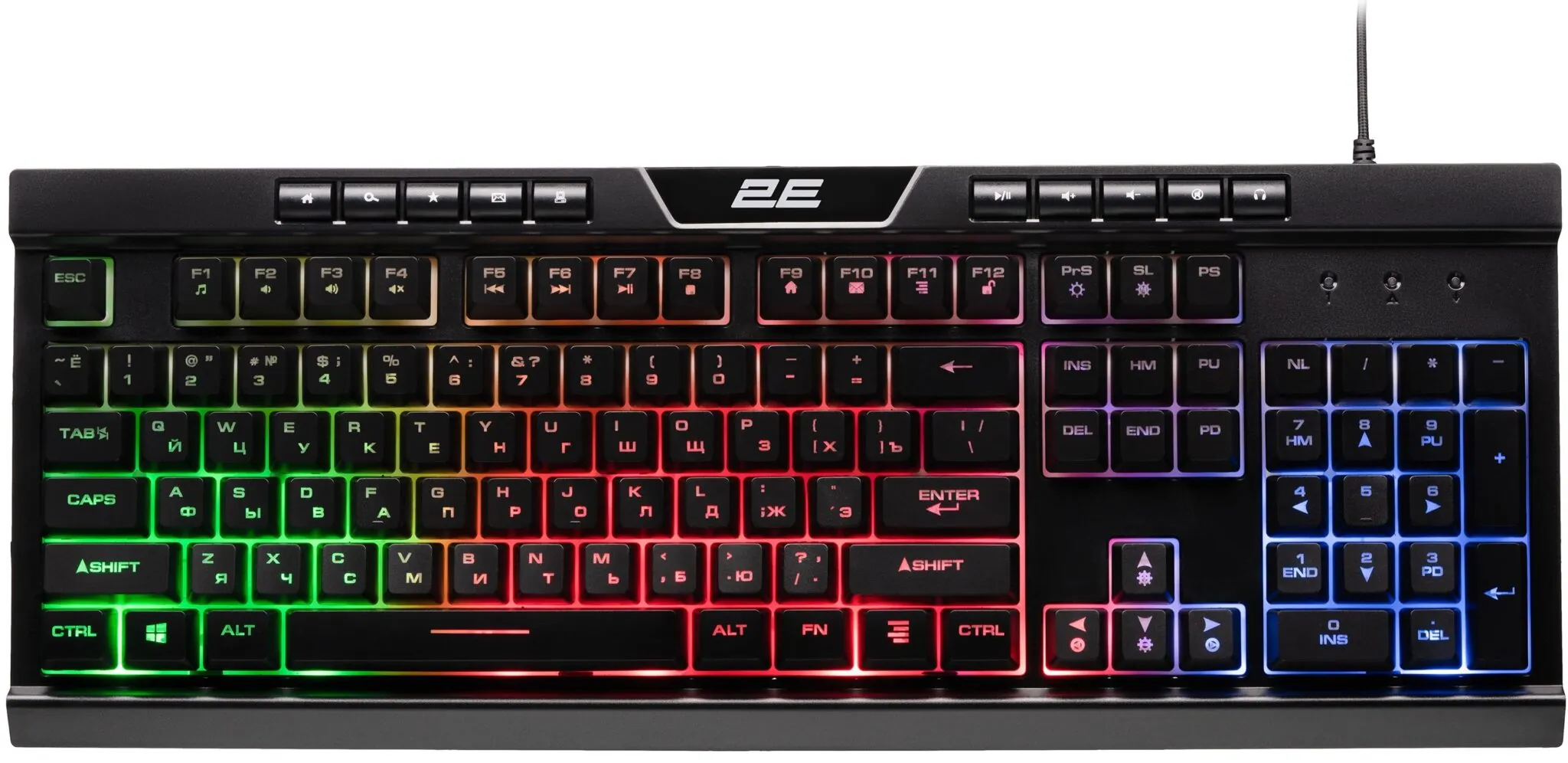 Gaming კლავიატურა 2E Gaming Keyboard KG300 (2E-KG300UB_AK) | 114key, USB-A, EN/RU, LED, black