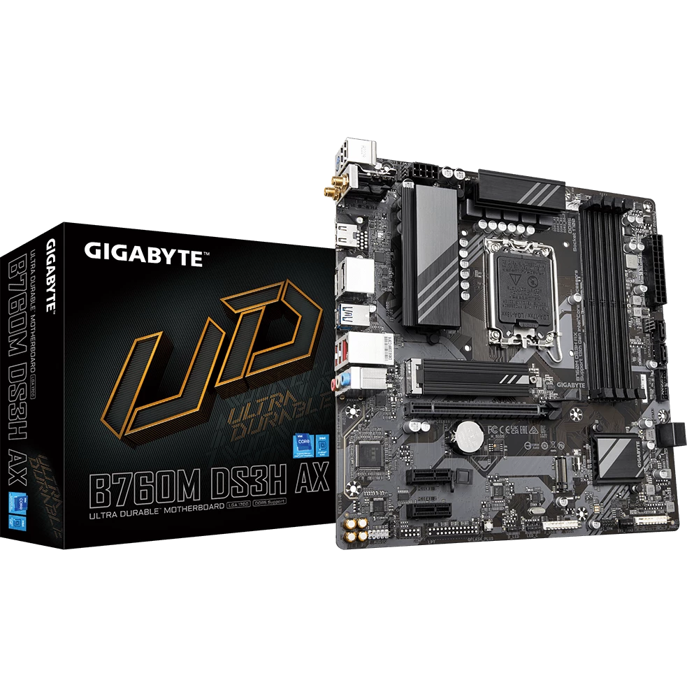 GIGABYTE Motherboard B760M DS3H AX s1700 B760 4xDDR5 M.2 HDMI DP Wi-Fi mATX