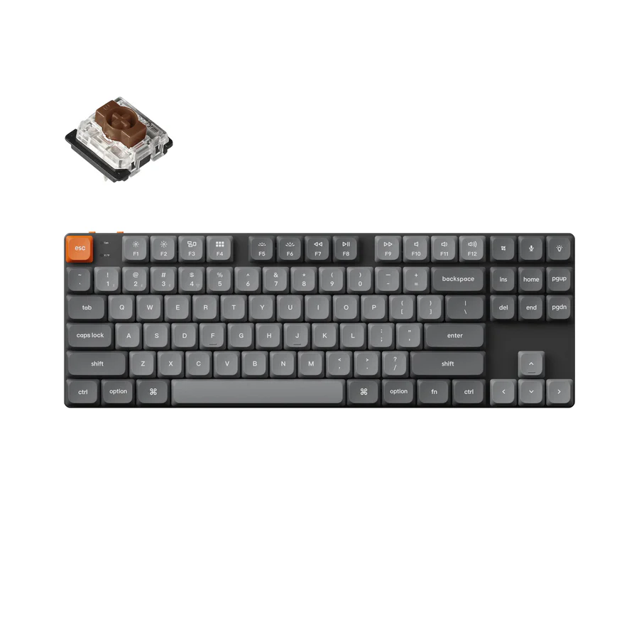 უსადენო მექანიკური კლავიატურა Mechanical keyboard Keychron K1 (K1M-A3) MAX 87Key, K pro Brown, WL/BT/USB-A, QMK, EN, White Led