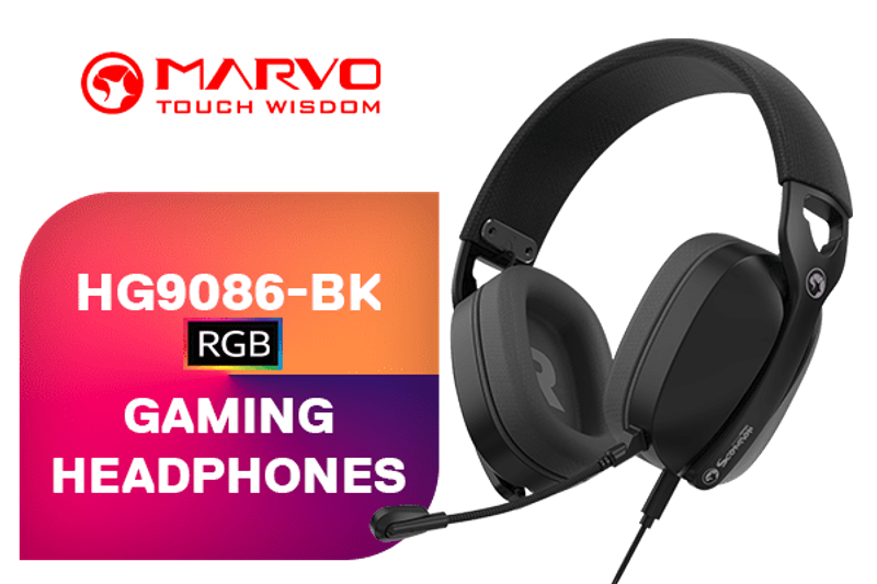 სადენიანი ყურსასმენი MARVO HG9086 BK Pulz 70S Black Wired Headset | 7.1 Surround Gaming Headset / Powerful Bass Sounds / Adjustable Microphone Boom / Omnidirectional Microphone / Telescopic Headband For Perfect Fit