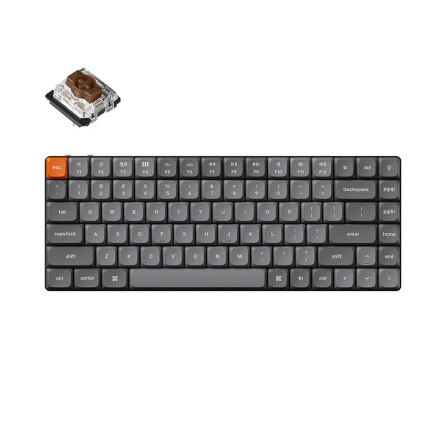 უსადენო მექანიკური კლავიატურა Mechanical keyboard Keychron K3 MAX 84Key, K pro Brown, WL/BT/USB-A, QMK, EN, White Led (K3M-A3) | Number of Keys: 84 (75%) Switches: Gateron low-profile mechanical Switch Face: North-facing Number of Multimedia Keys: 12 Frame Material: ABS+Aluminum frame Keycap Material: Low-profile double-shot PBT Layout: ANSI Polling Rate (2.4Ghz and Wired Mode): 1000Hz Polling Rate (BT Mode): 90Hz N-Key Rollover (NKRO): Yes for both wireless and wired modes | Backlit: 22 types of RGB backlight options plus endless possibilities Battery: 1550 mAh rechargeable li-polymer battery Wireless Working Time (Backlit off): Around 73 hours (Lab test result may vary by actual use) Wireless Working Time (RGB): Around 42 hours (Lowest brightness) Connection: 2.4 GHz / Bluetooth / Type-C wired Bluetooth version: 5.1 Bluetooth Device Name: Keychron K3 Max Compatible System: macOS / Windows / Linux | Dimension: 306 x 116 mm (12.04 x 4.56") Weight: 525 g / 1.16 lbs Height without keycap (front): 11 mm (0.4