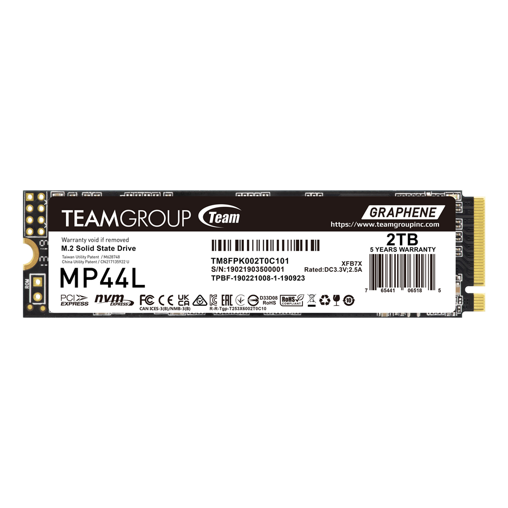 SSD დისკი TEAM M.2-2280 PCI-E Gen4x4 MP44L SSD 2TB TM8FPK002T0C101 Read/Write: 4,800/4,400 MB/s