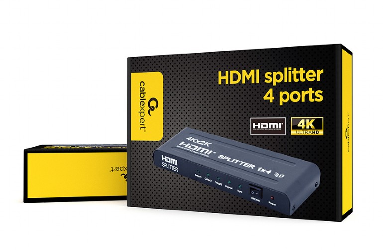 HDMI სპლიტერი Gembird HDMI splitter, 4 ports (DSP-4PH4-02) | Sends a single HDMI signal to 4 displays | HDMI + HDCP v.1.4 | Maximal single-link range: 3840x2160 at 30 Hz | Power adapter: 5 V DC, 1 A Dimensions: 146 x 73 x 24 mm