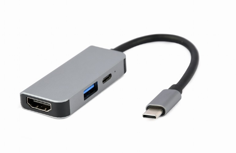Gembird USB Type-C 3-in-1 multi-port adapter (USB port + HDMI + PD) (A-CM-COMBO3-02) | Input: USB 3.0/3.1 Type-C male; 12 cm cable length
USB output: 1 x Type-A (female), USB 3.1 Gen 1 (5 Gbps) | HDMI output: 1 x type-A (female), max. resolution: 4K @ 30 Hz | USB Type-C PD port: Max. PD 2.0 up to 87 W, 5 ... 20 V | Dimensions: 62 x 28 x 10 mm | Net weight: 25 g