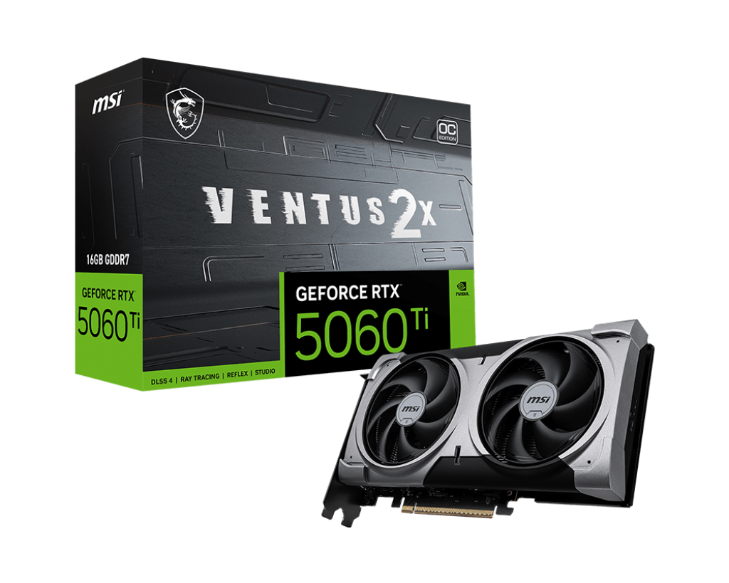 ვიდეო ბარათი MSI GeForce RTX™ 5060 Ti 16G VENTUS 2X OC PLUS (912-V535-005) | 2617 MHz (MSI Center)
Boost: 2602 MHz | DisplayPort x 3 (v2.1b)
HDMI™ x 1 | 227 x 126 x 41 mm