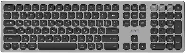 უსადენო კლავიატურა 2E Keyboard membrane KS270 109key, WL/BT, EN/UK, grey-black (2E-KS270WBGR_UA)
