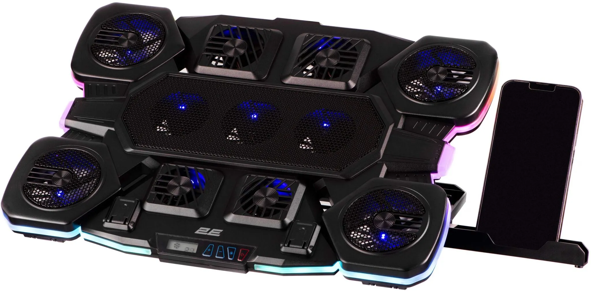 ნოუთბუქის დასადები 2E Gaming Laptop Cooling Pad CPG-011 (2E-CPG-011) | UP 17.3 ", Tilt ✔️ 7 levels, Backlighting ✔️ RGB - 10, Cable length 0.7 m, Material of construction metal + plastic