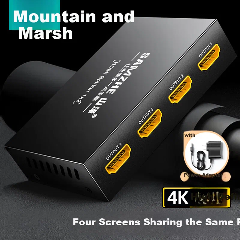 HDMI სპლიტერი 1 in 4 out SAMZHE (HV-504W) | HDMI2.0 supports 4K 30Hz
