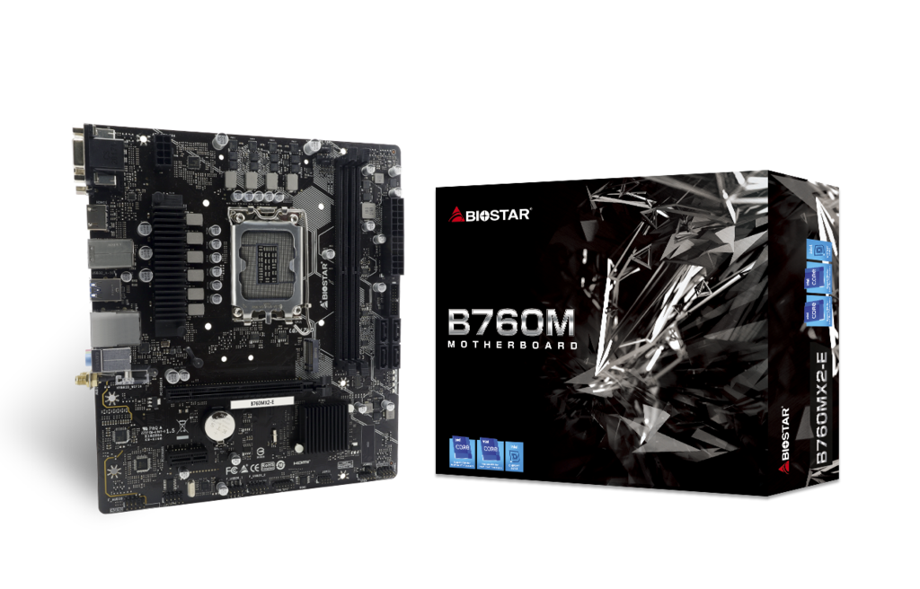 დედადაფა Biostar B760MX2-E | Chipset: Intel B760 | Socket : 1700, Micro ATX, 2 x DDR5, 1 x M.2 socket and 4x SATA III, 2.5G LAN | 1 x VGA+DVI Port, 1 x HDMI® | Support WiFi 6 & 6E module (No WiFi card included)