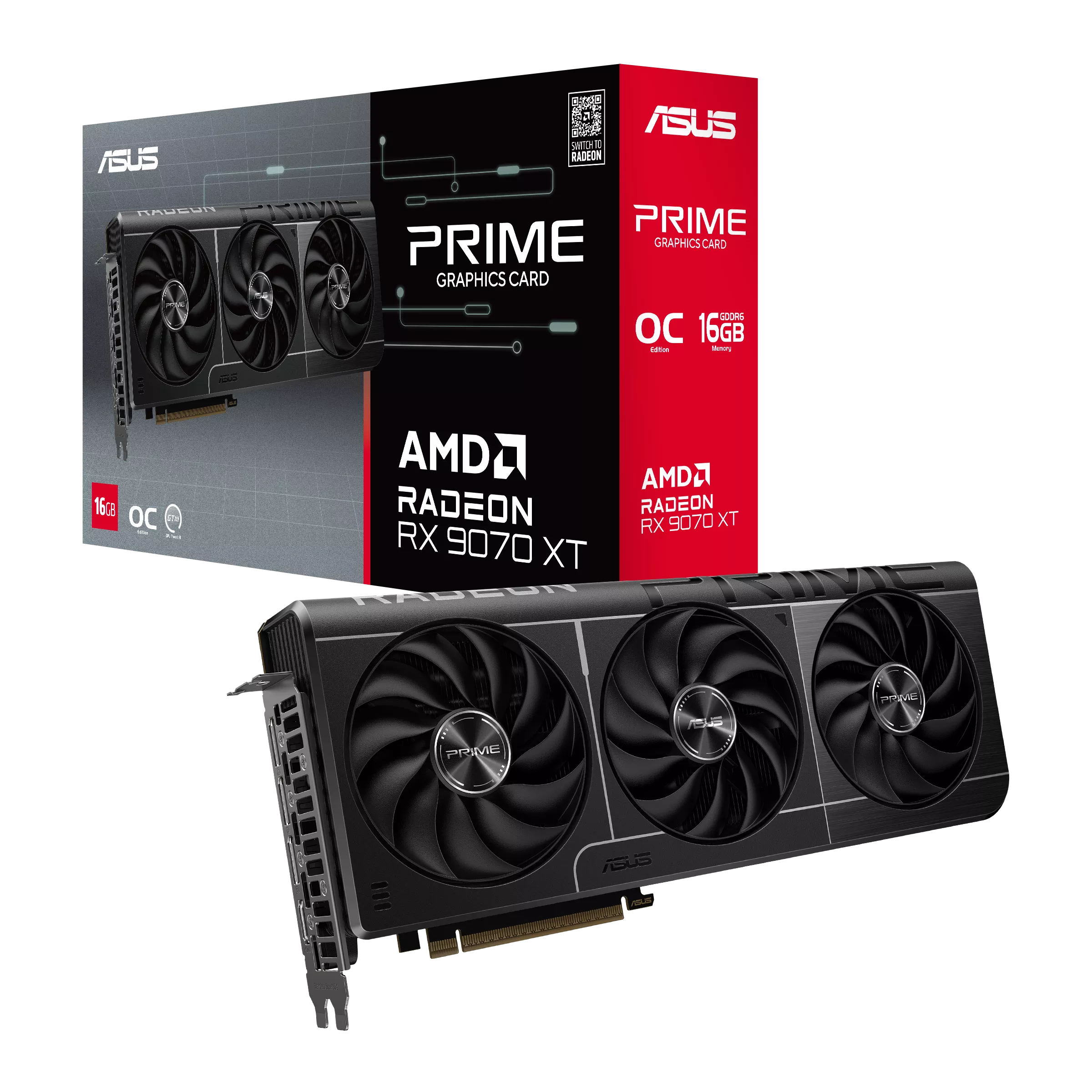 ვიდეო ბარათი ASUS Prime Radeon™ RX 9070 XT 16GB GDDR6 OC Edition (90YV0L71-M0NA00) | up to 3030 MHz (Boost Clock)/up to 2480 MHz (Game Clock) | 1 (Native HDMI 2.1b) x 3 (Native DisplayPort 2.1a) | 312 x 130 x 50 mm