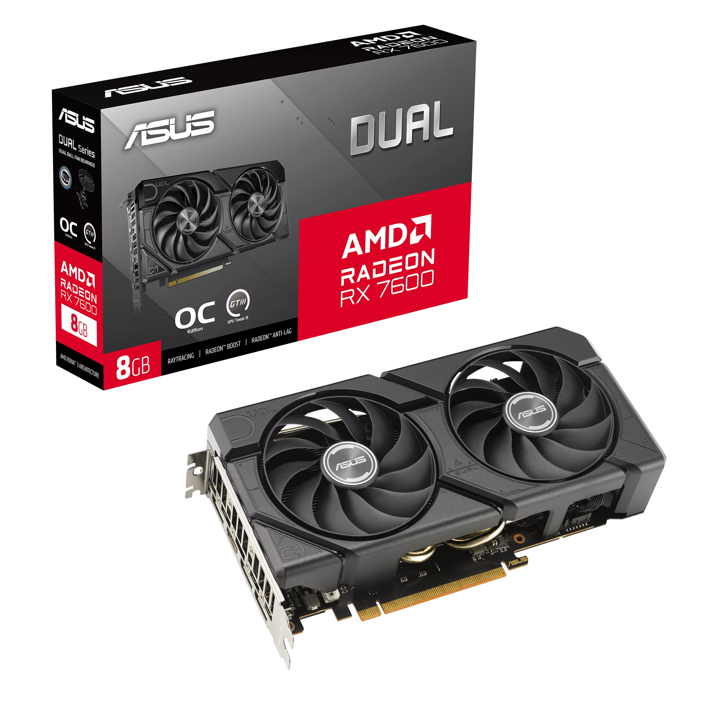 ვიდეო ბარათი ASUS Dual Radeon™ RX 7600 EVO OC Edition 8GB GDDR6 (90YV0LD0-M0NA00) | up to 2715 MHz (Boost Clock)/up to 2300 MHz (Game Clock) | 1 (Native HDMI 2.1) x 3 (Native DisplayPort 1.4a) | 22.9 x 12.3 x 4.9 cm