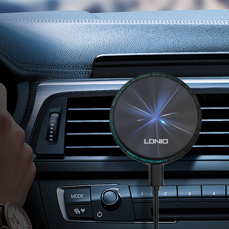 მობილურის მანქანის სამაგრი LDNIO (Model: MA23) 15W Magnetic Wireless Charging Car Phone Holder (EAN: 6933138602126)