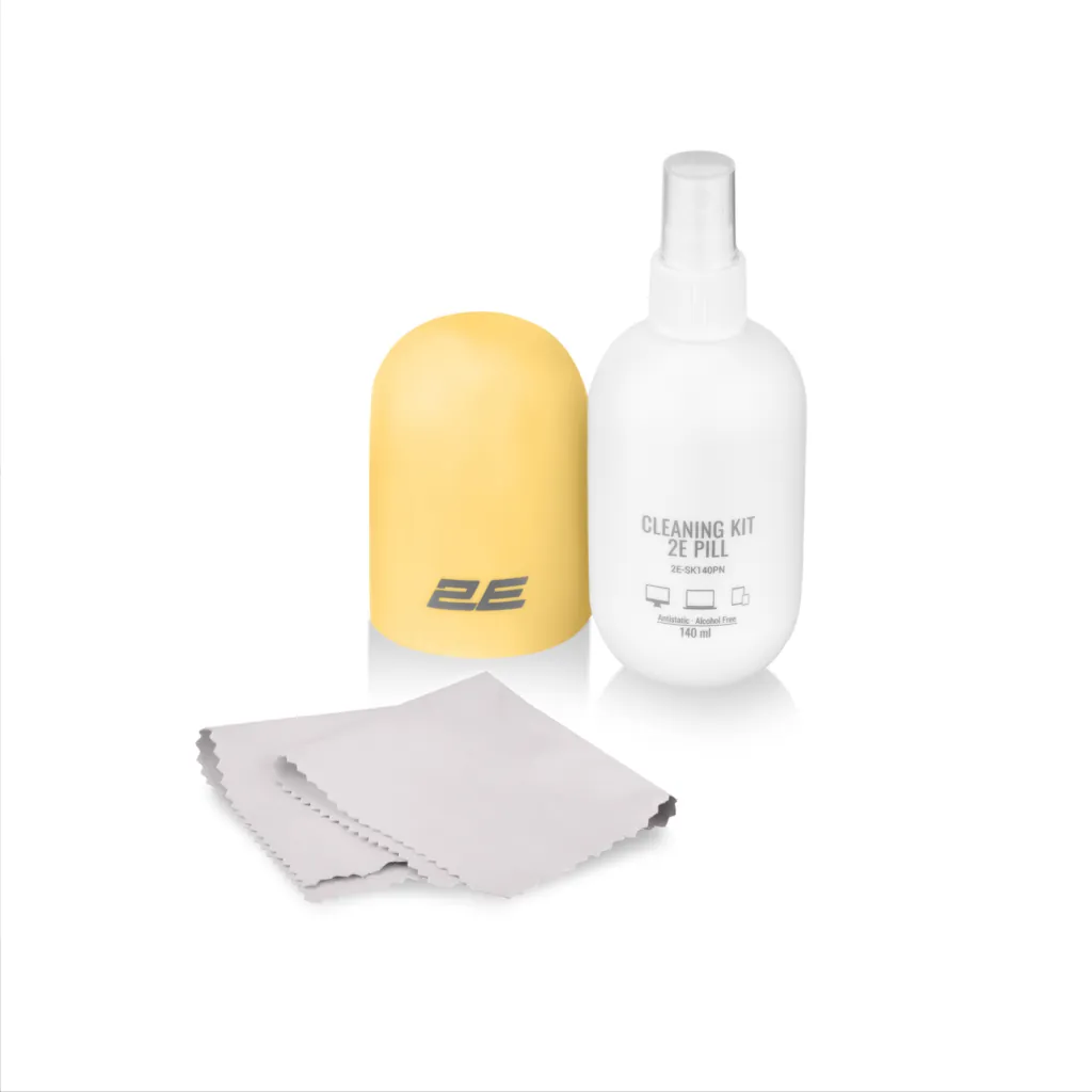 საწმენდი სითხე Cleaning kit 2E PILL for office equipment (liquid 140ml, whipe 20cm), white-yellow (2E-SK140YW)