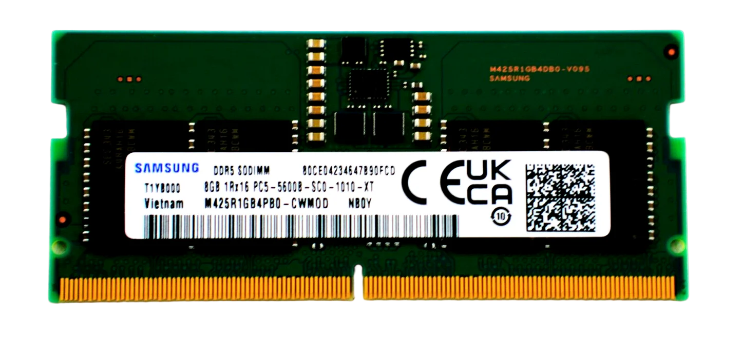 ნოუთბუქის ოპერატიული მეხსიერება 8Gb DDR5 5600MHz Samsung SO-DIMM 8 GB, DDR5, 44800 MB/s, 1.1 V (M425R1GB4PB0-CWM0D)