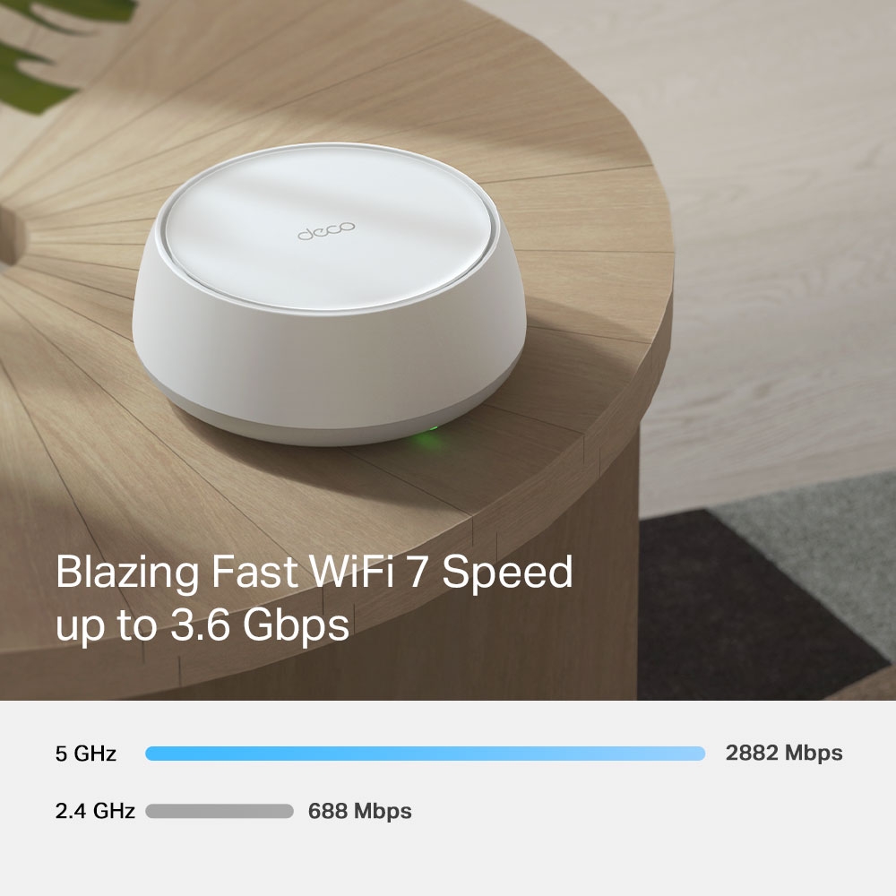 WiFi სისტემა TP-link Deco BE25 (1-PACK) BE3600 Whole Home Mesh WiFi 7 System | 3.6 Gbps Dual-Band WiFi – 2882 Mbps (5 GHz) + 688 Mbps (2.4 GHz) | 2× 2.5 Gbps ports | VPN Server | 4× High-Performance Antennas (Internal)