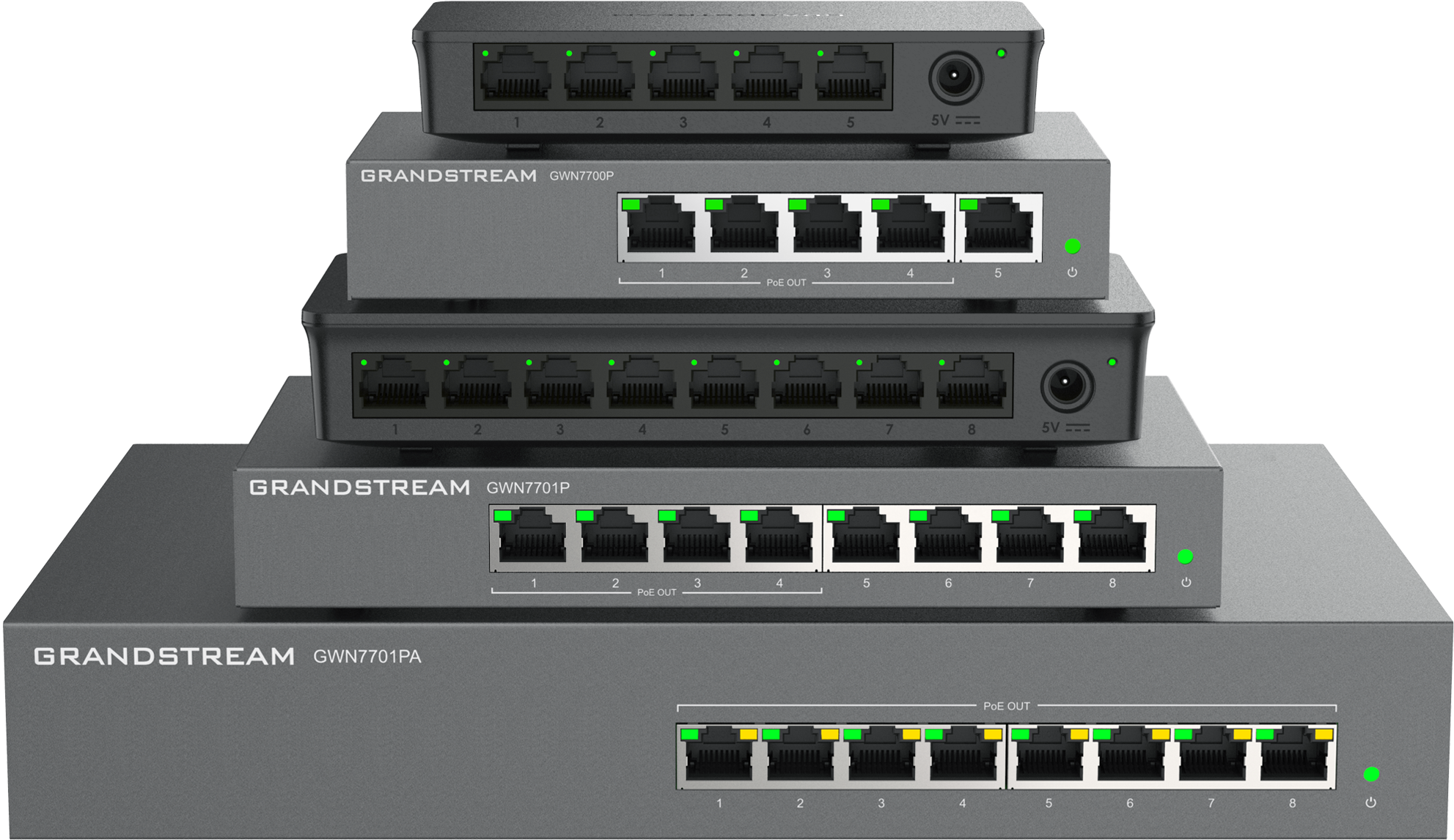 სვიჩი Grandstream GWN7701PA Unmanaged Network Switch 8x GbE RJ45 8x PoE 802.3 af/at Internal PSU(POE of 145W)