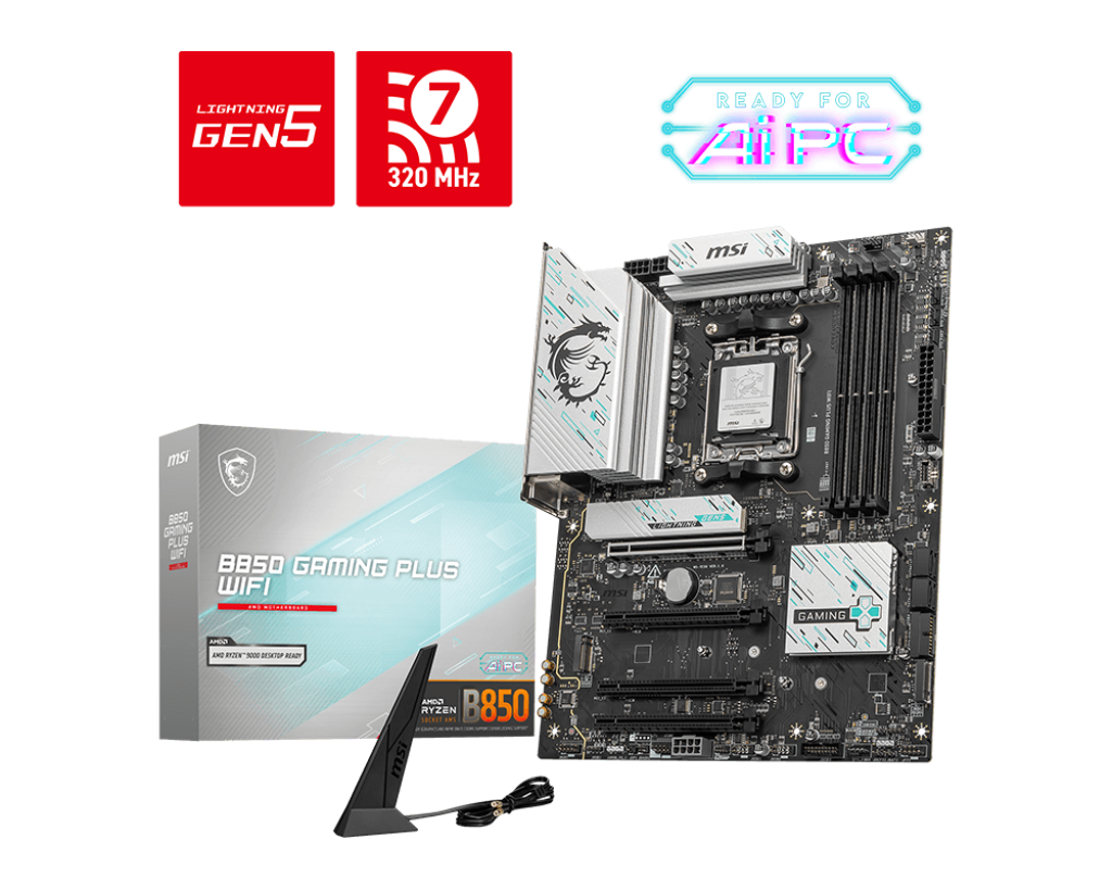 დედადაფა MSI B850 GAMING PLUS WIFI (911-7E56-014) | Socket AM5 | ATX | 4x DDR5, 3x M.2 | PCIe 5.0 | RAID 0,RAID 1 | Wi-Fi 7 Solution, Bluetooth® 5.4 | 243.84mmx304.8mm