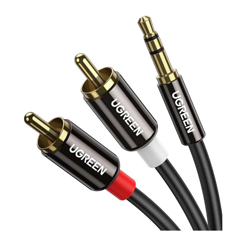 აუდიო კაბელი UGREEN AV116 (10590) 3.5mm to 2 RCA audio cable adapter male to male 3.5mm Audio Line to dual lotus head line 2 rca Aux Audio Cable 3m (B