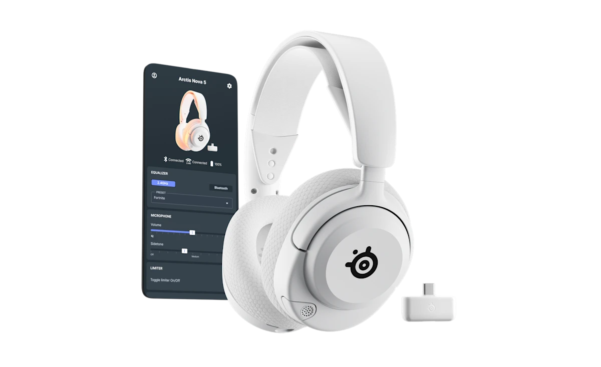 უსადენო Gaming ყურსასმენი SteelSeries Gaming Headset Arctis Nova 5, cross-platform, WL/BT, white (61671_SS)