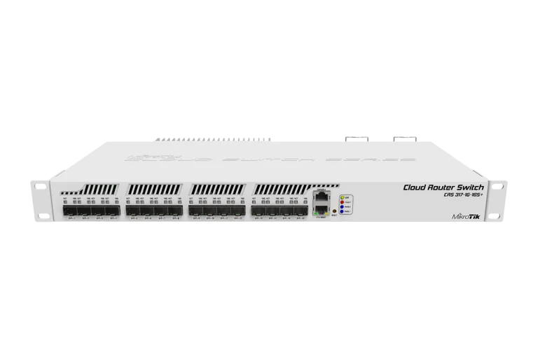 სვიჩი MikroTik (CRS317-1G-16S+RM ) | Smart Switch, 1 x Gigabit LAN, 16 x SFP+ cages, Dual Core 800MHz CPU, 1GB RAM, 1U rackmount passive cooling case, Dual Power Supplies