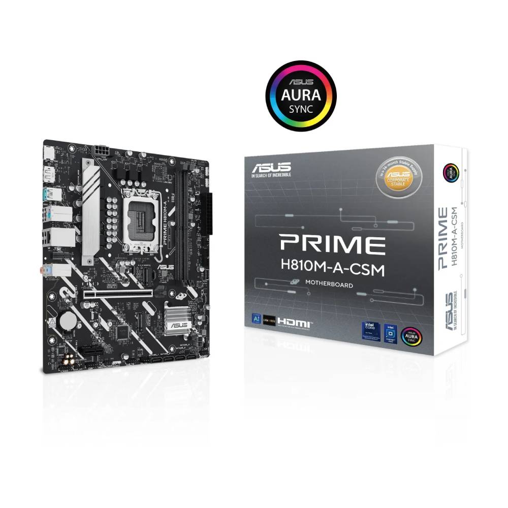 დედადაფა Asus PRIME H810M-A-CSM (90MB1KK0-M0EAYC) | Intel® H810 Chipset | micro-ATX Form Factor | LGA1851 | 2 x DIMM DDR5 | 2 x M.2 slots and 4 x SATA 6Gb/s ports | 1 x DisplayPort 1 x HDMI™ port